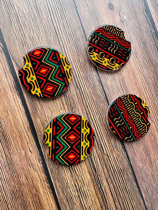 Ankara kente Afrocentric design ceramic cup coasters for cars, home office, gifts