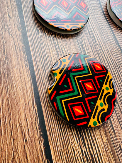 Ankara kente Afrocentric design ceramic cup coasters for cars, home office, gifts