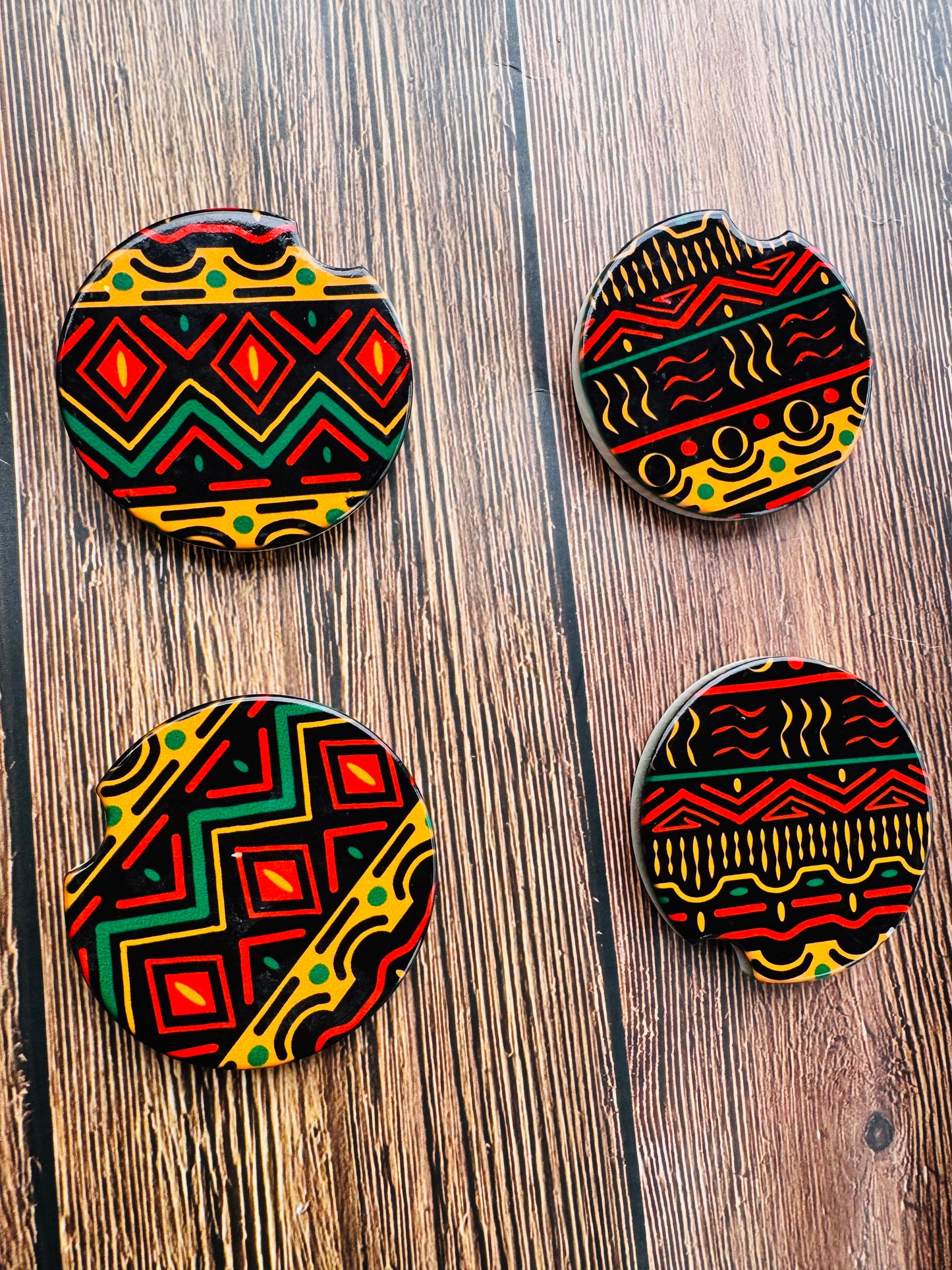 Ankara kente Afrocentric design ceramic cup coasters for cars, home office, gifts