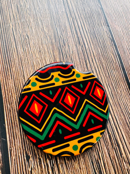 Ankara kente Afrocentric design ceramic cup coasters for cars, home office, gifts