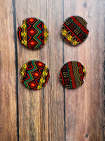 Ankara kente Afrocentric design ceramic cup coasters for cars, home office, gifts