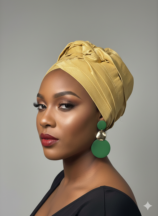 Pre-tied turban african multi-layer headband  (gold)