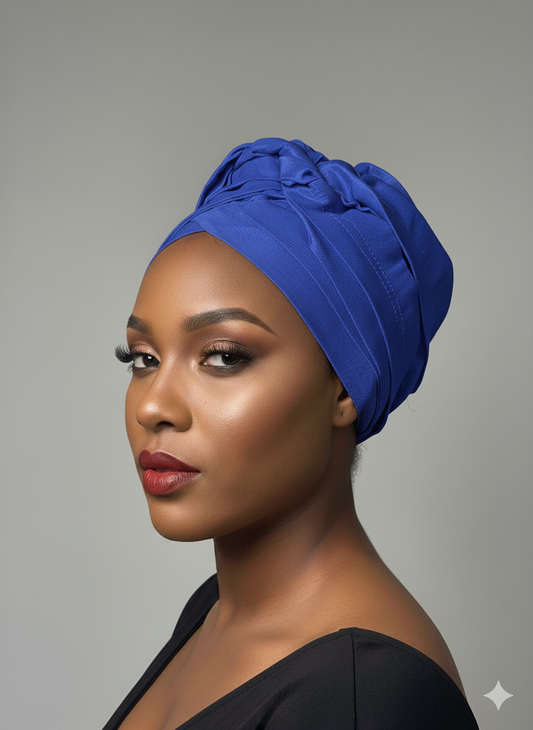 Pre-tied turban african multi-layer headband  (blue)