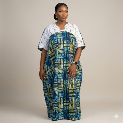 Arewa lace and ankara maxi bubu dress Green)