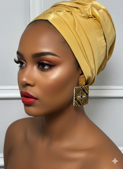 Pre-tied turban african multi-layer headband  (gold)