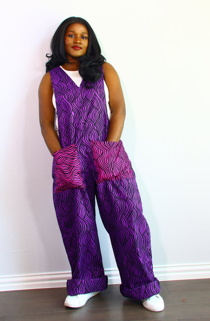 Thrive african women ankara print Dungaree with front pockets (Purple)
