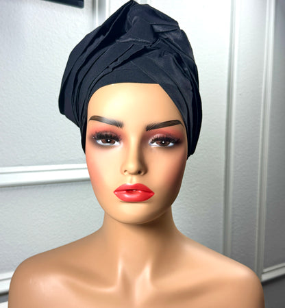 Pre-tied turban african multi-layer headband  (black)