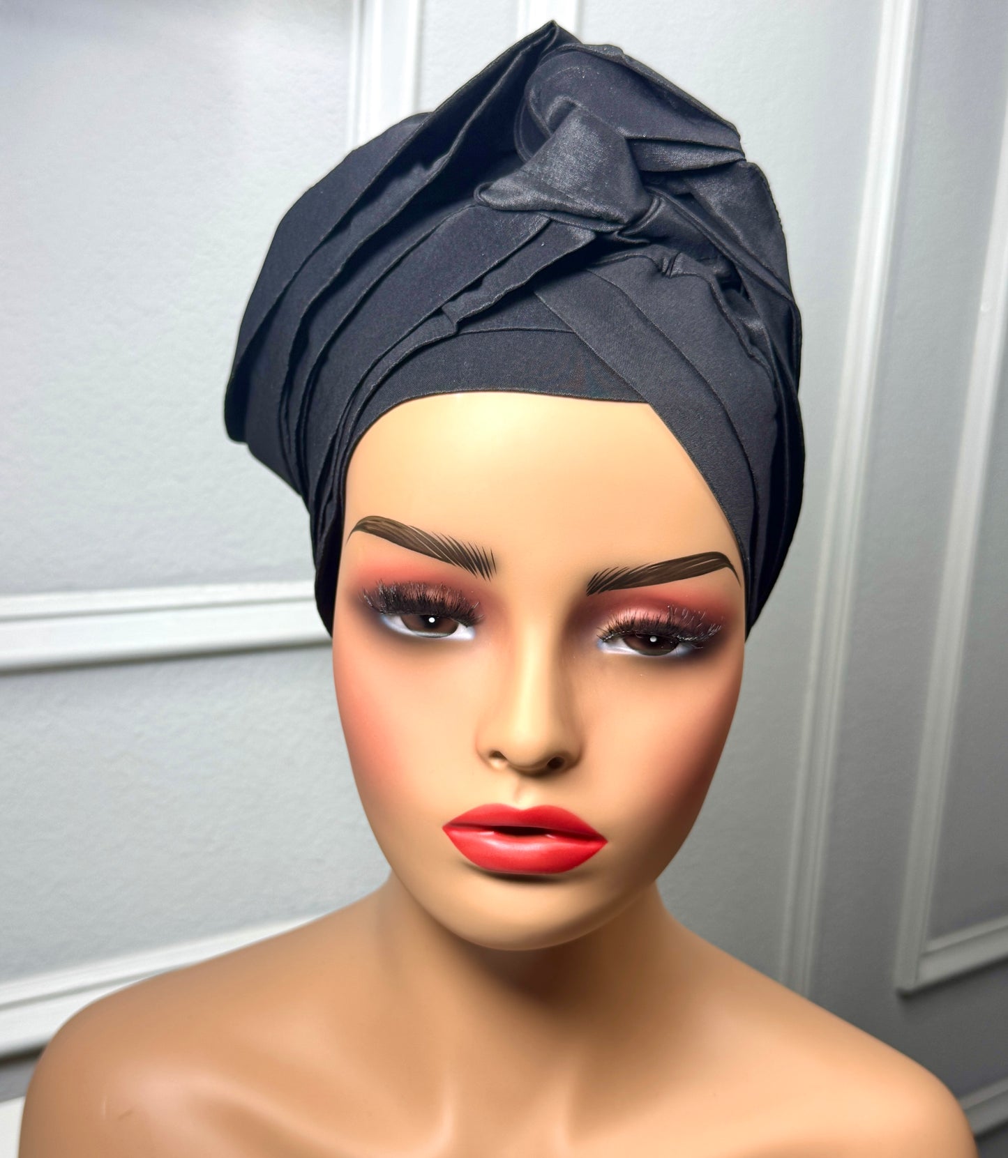 Pre-tied turban african multi-layer headband  (black)