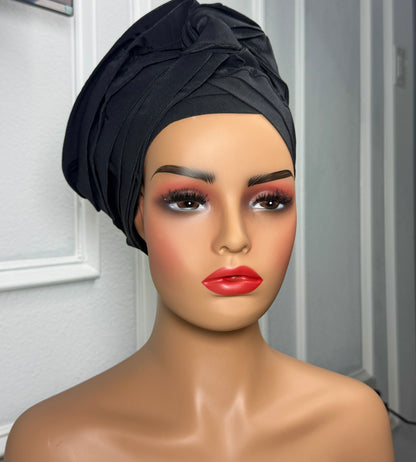 Pre-tied turban african multi-layer headband  (black)