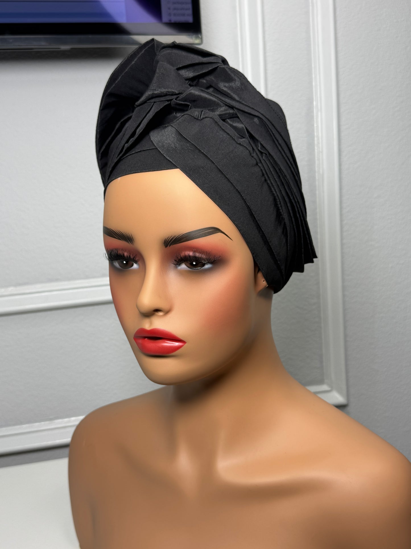 Pre-tied turban african multi-layer headband  (black)