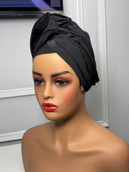 Pre-tied turban african multi-layer headband  (black)