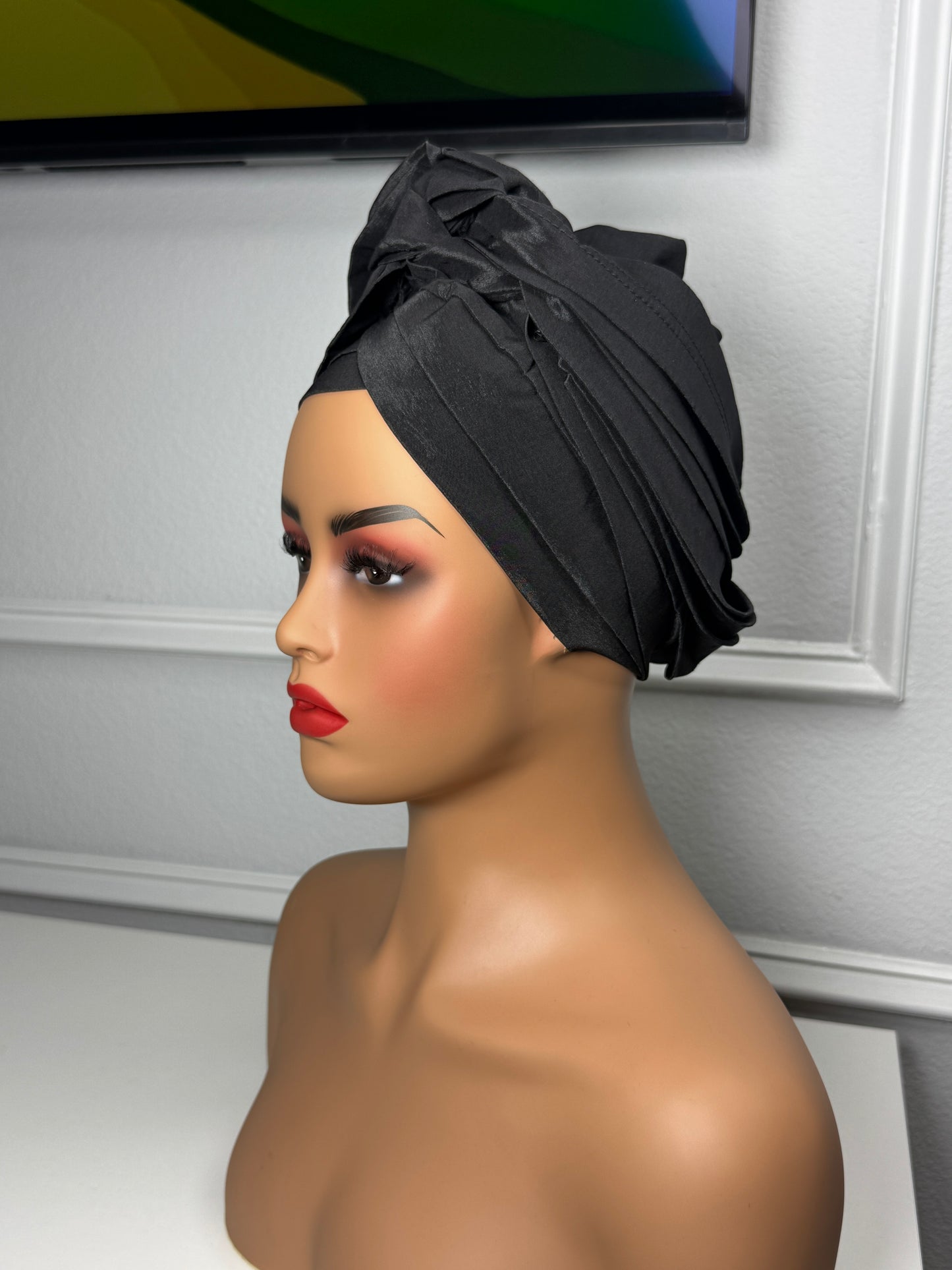 Pre-tied turban african multi-layer headband  (black)