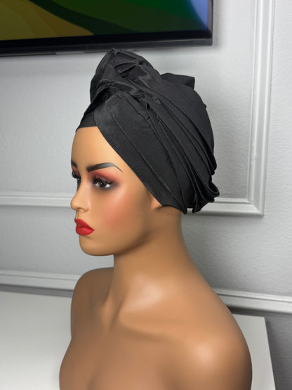 Pre-tied turban african multi-layer headband  (black)