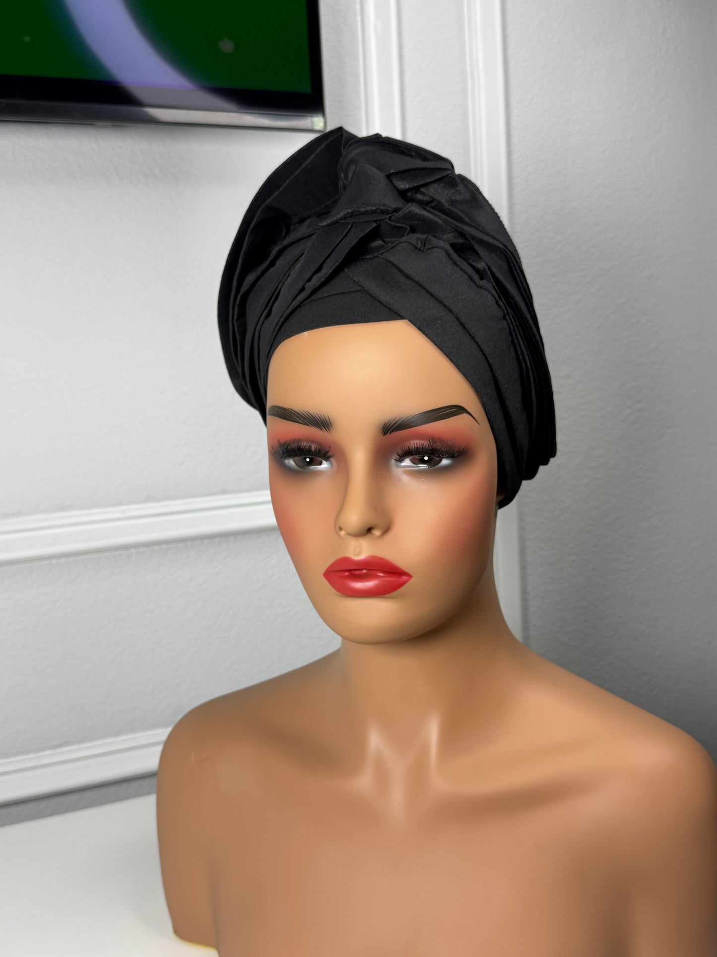 Pre-tied turban african multi-layer headband  (black)