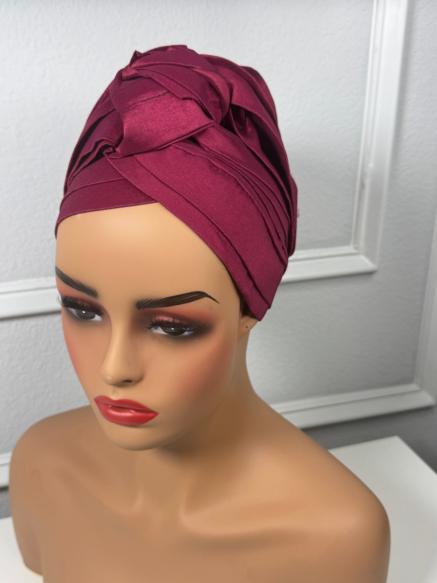 Pre-tied turban african multi-layer headband  (wine)