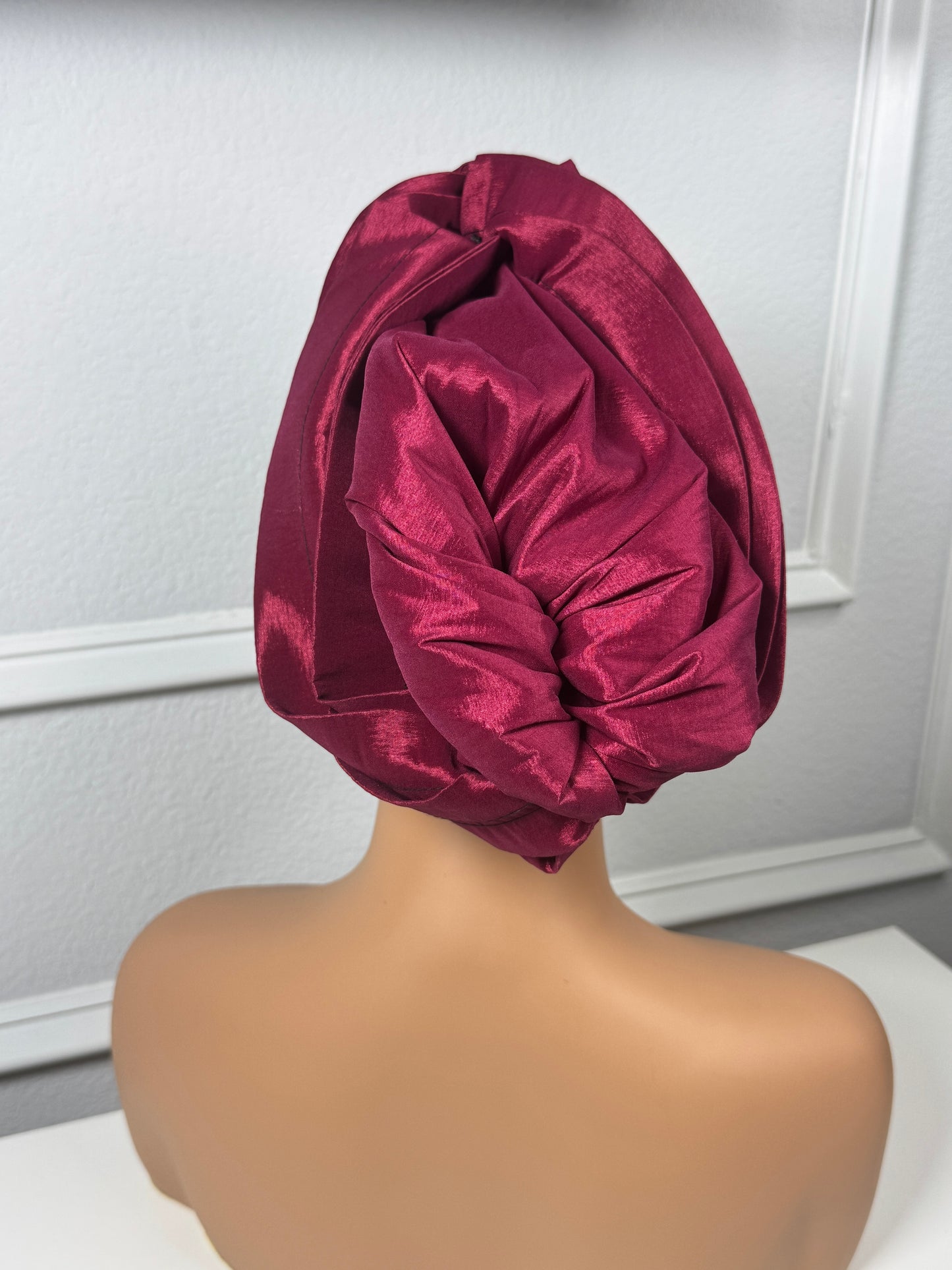 Pre-tied turban african multi-layer headband  (wine)