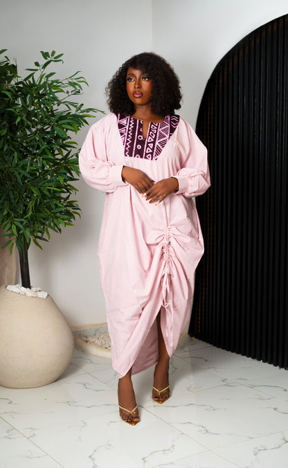 Dahlia Ruched Drawstring Pinstripe Kaftan Maxi