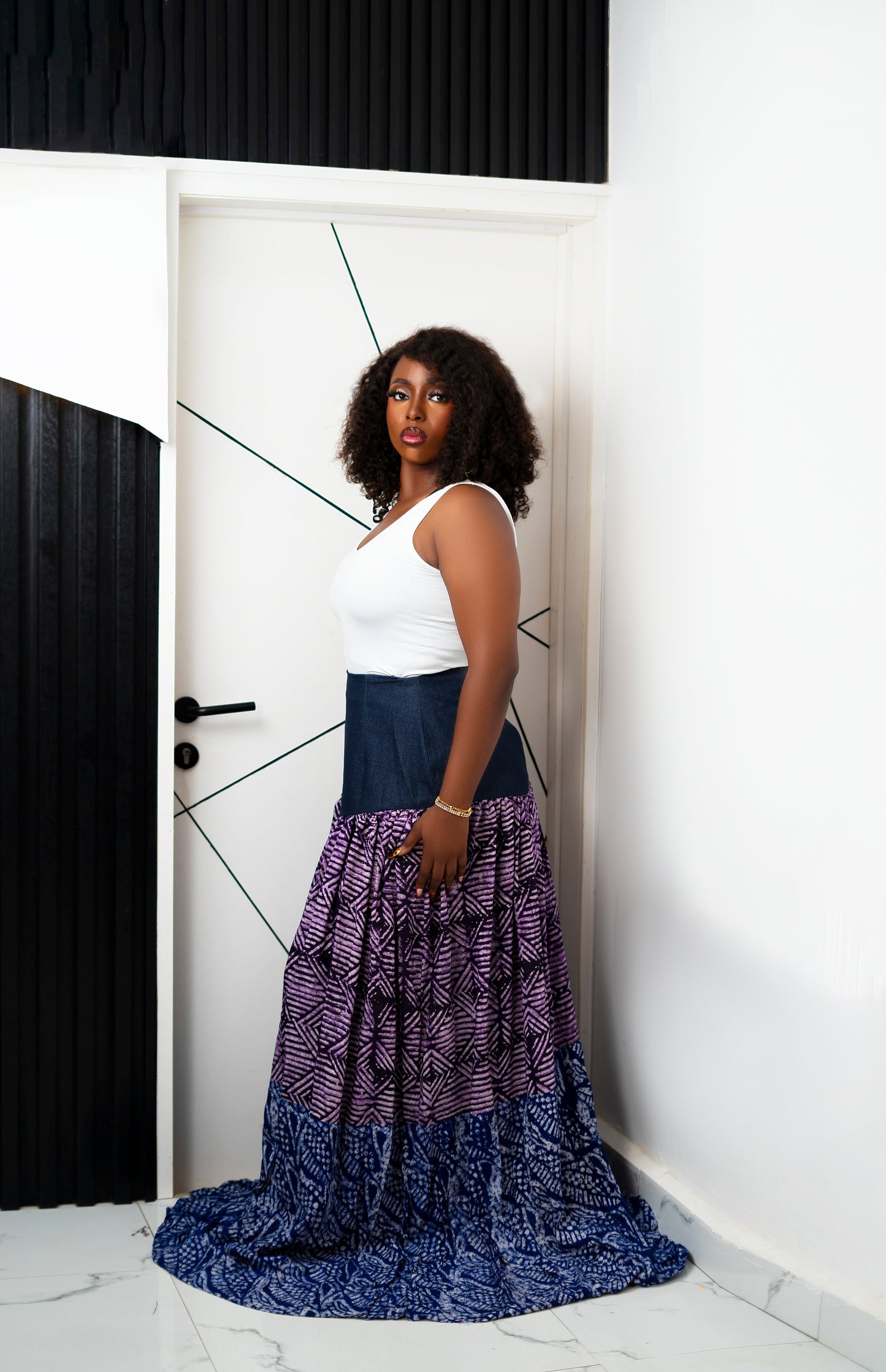 Indigo & Violet Tiered Asymmetric Maxi Skirt