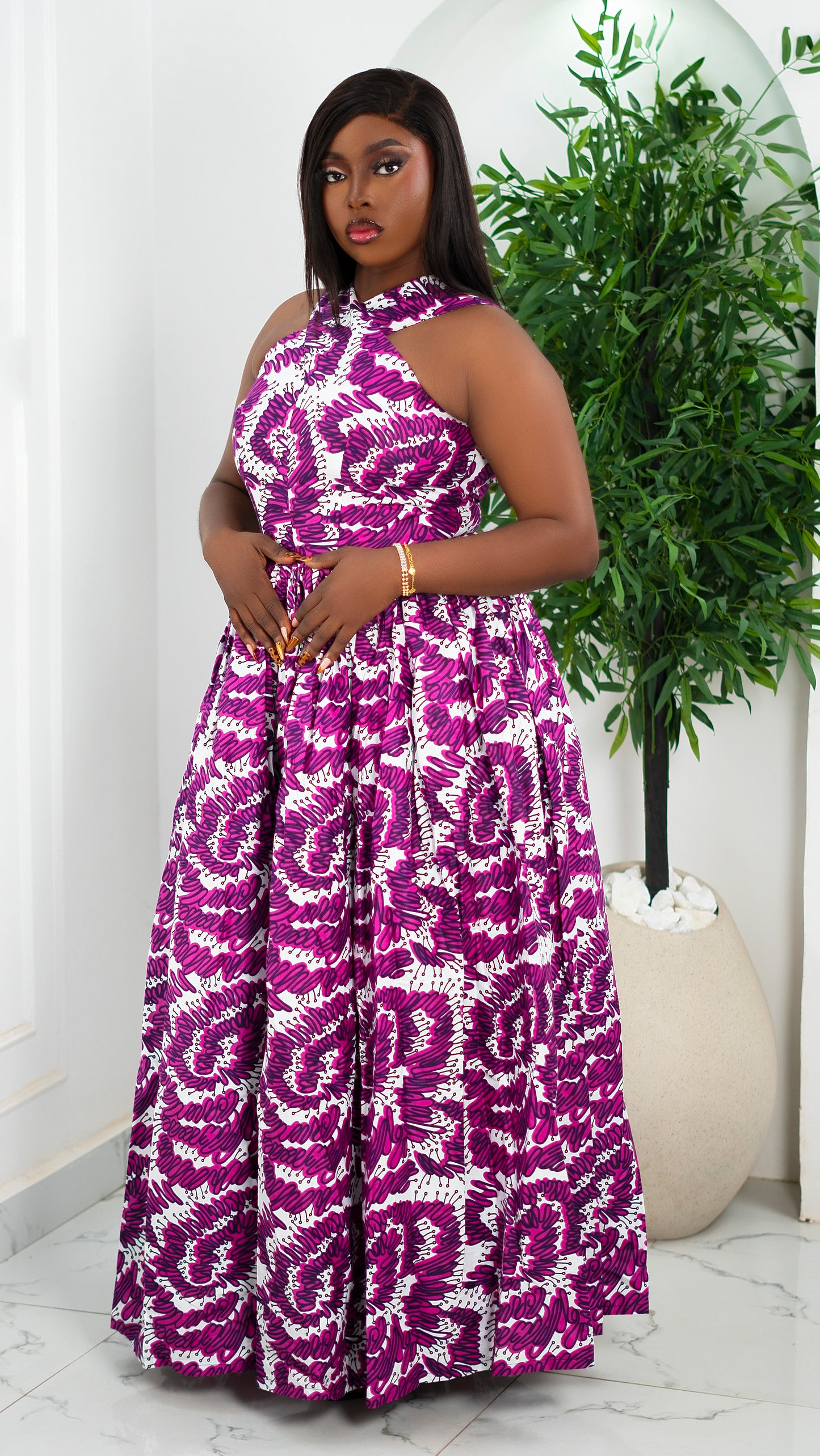 Iris Cross-Neck Halter Voluminous Maxi Gown