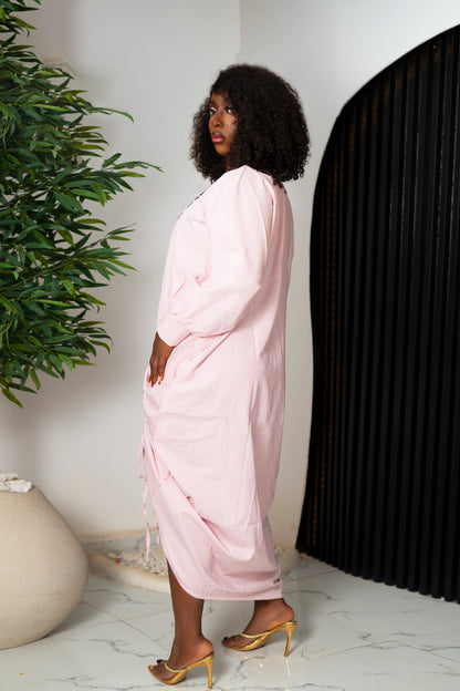 Dahlia Ruched Drawstring Pinstripe Kaftan Maxi