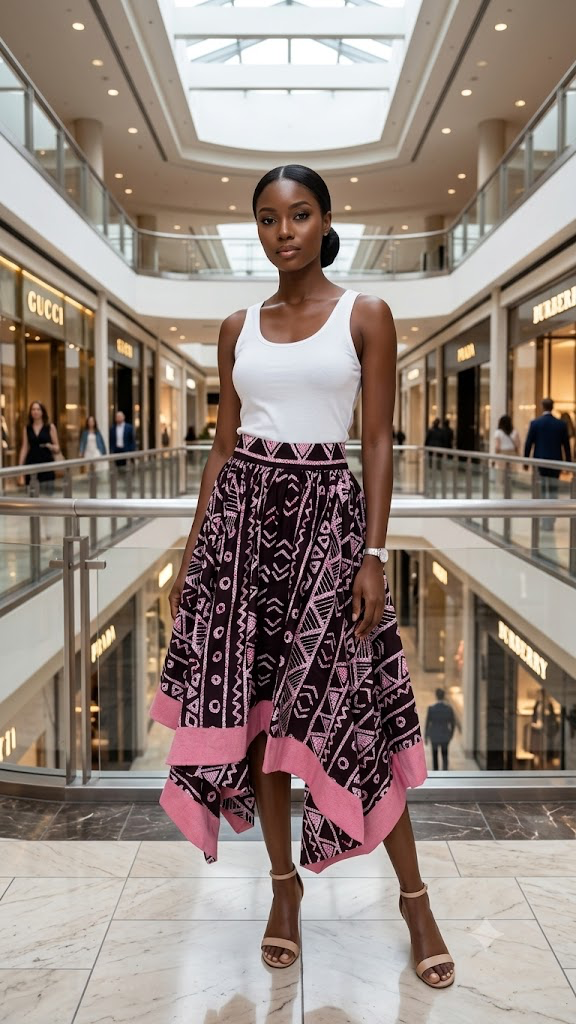 Maya Geometric Batik Handkerchief Midi Skirt