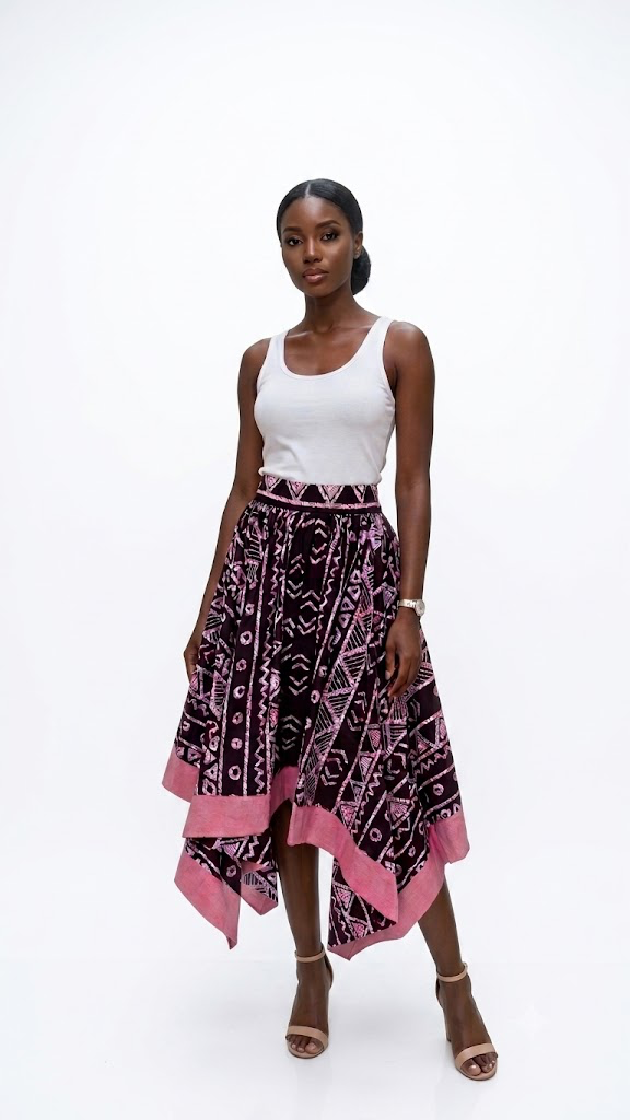 Maya Geometric Batik Handkerchief Midi Skirt