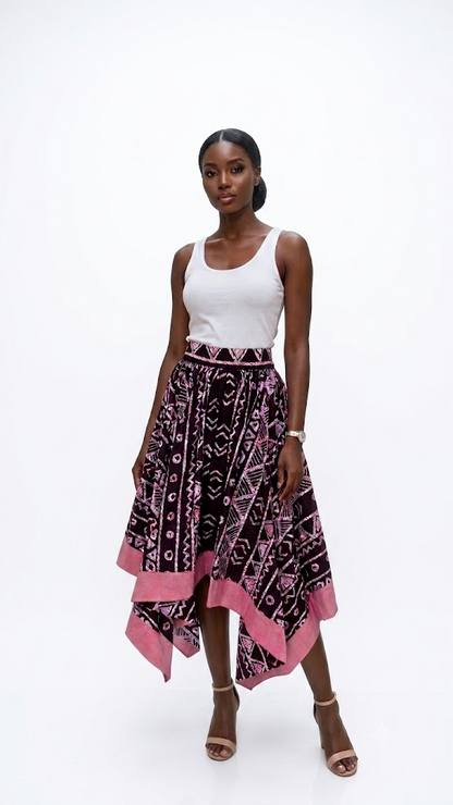 Maya Geometric Batik Handkerchief Midi Skirt