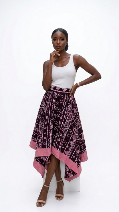 Maya Geometric Batik Handkerchief Midi Skirt