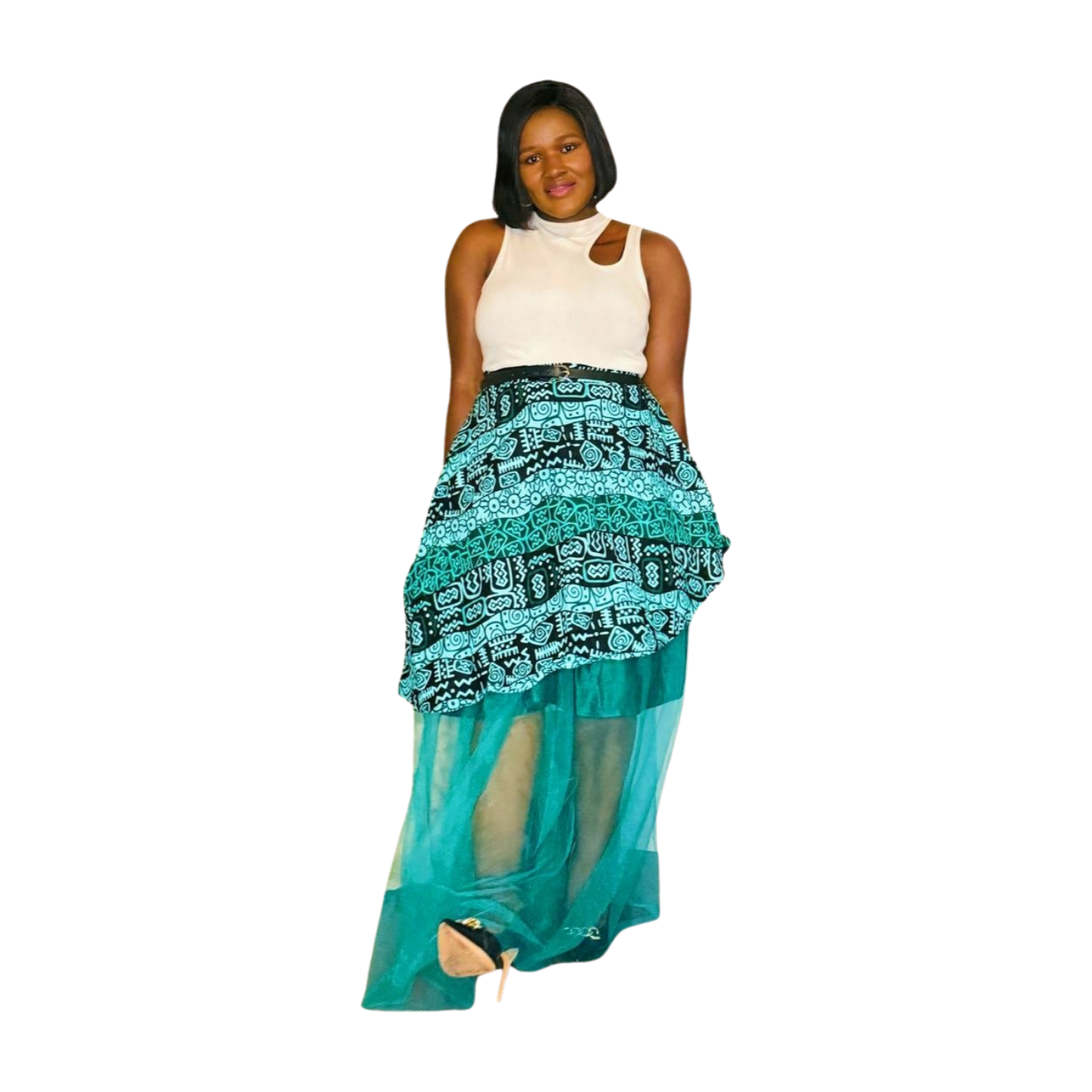 Zuri African Print flared satin net skirt