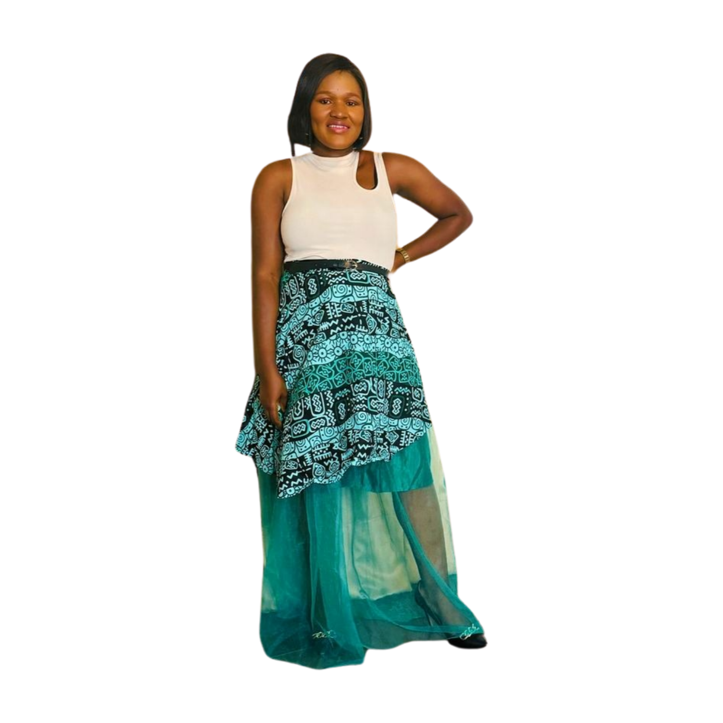 Zuri African Print flared satin net skirt