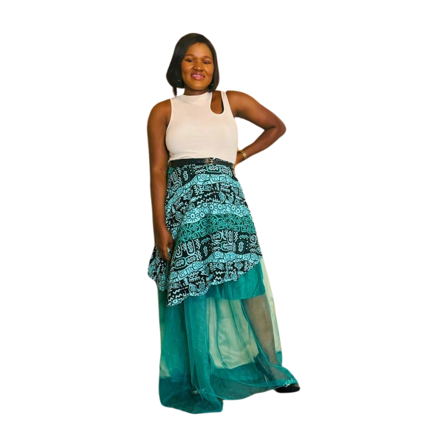 Zuri African Print flared satin net skirt