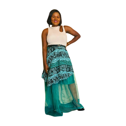 Zuri African Print flared satin net skirt