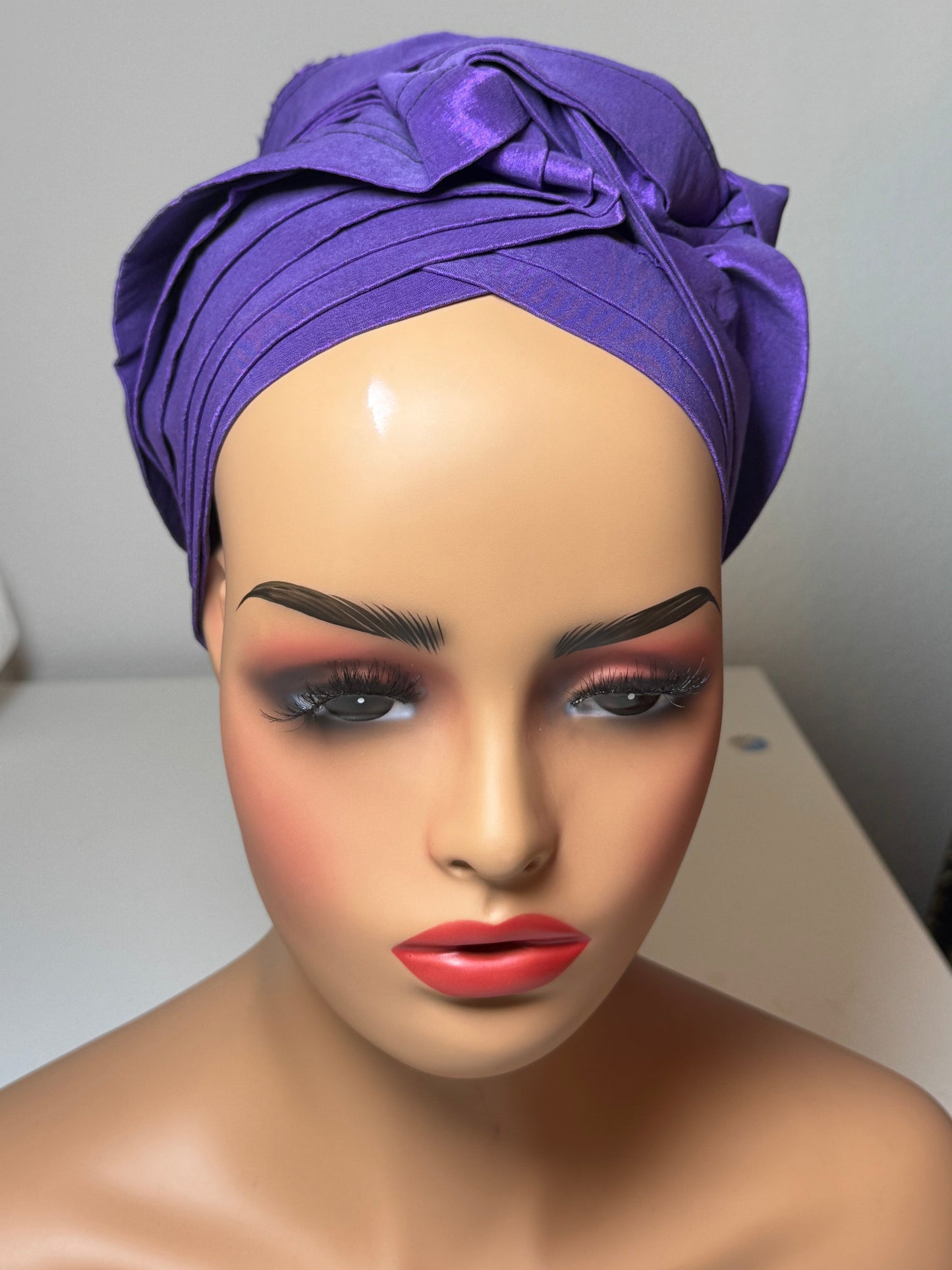 Pre-tied turban african multi-layer headband  (Purple)