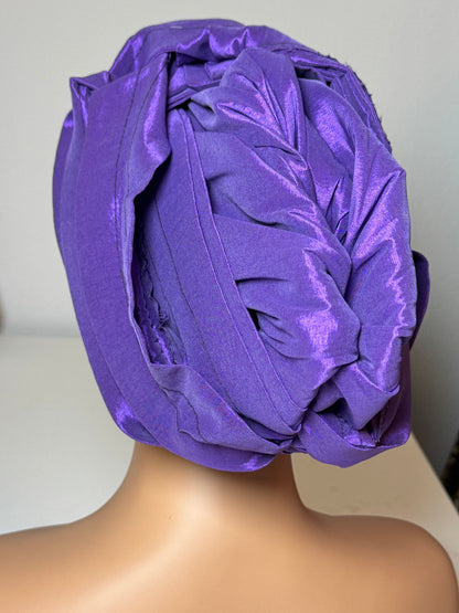 Pre-tied turban african multi-layer headband  (Purple)