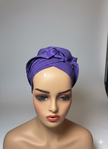 Pre-tied turban african multi-layer headband  (Purple)