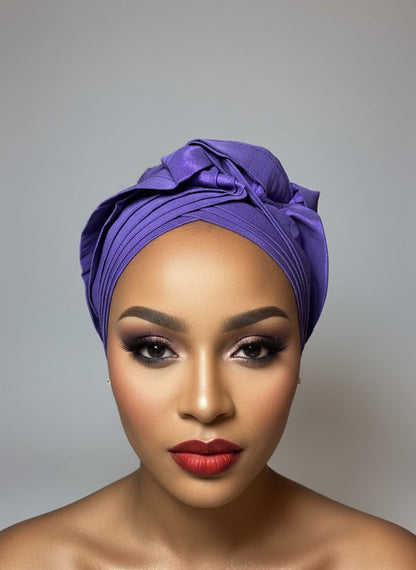 Pre-tied turban african multi-layer headband  (Purple)