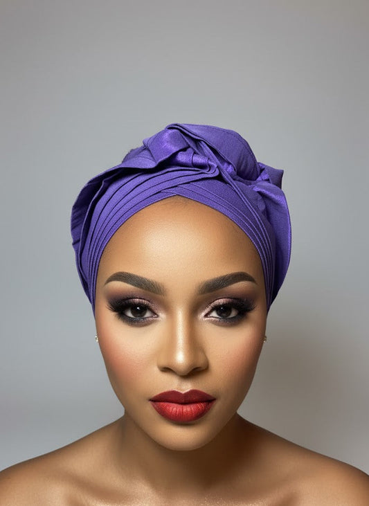 Pre-tied turban african multi-layer headband  (Purple)