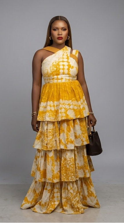 Golden Bloom Tiered Statement Dress (yellow)
