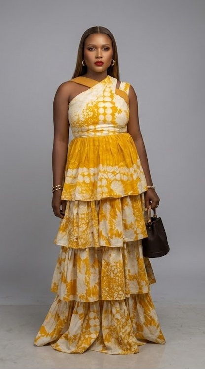 Golden Bloom Tiered Statement Dress (yellow)