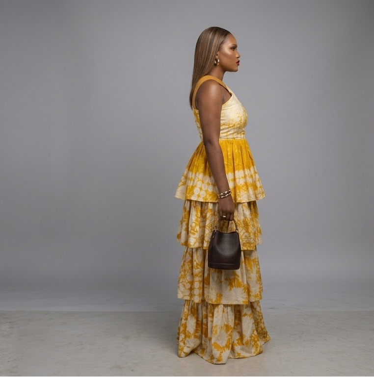 Golden Bloom Tiered Statement Dress (yellow)