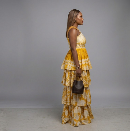 Golden Bloom Tiered Statement Dress (yellow)