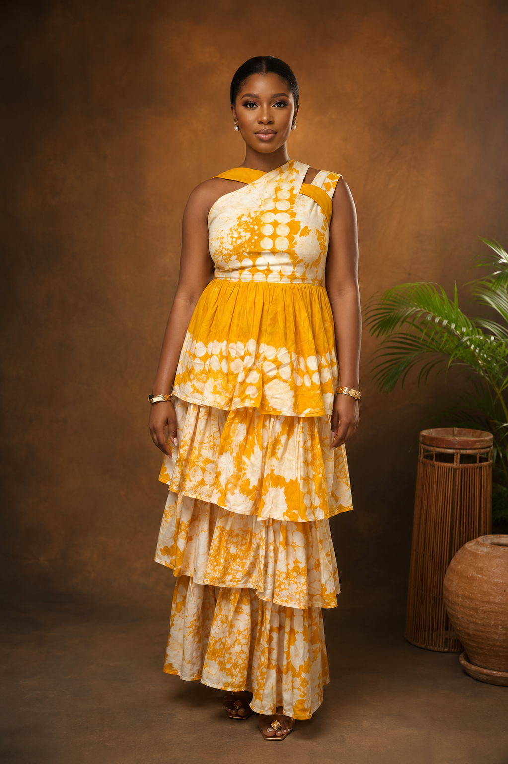 Golden Bloom Tiered Statement Dress (yellow)