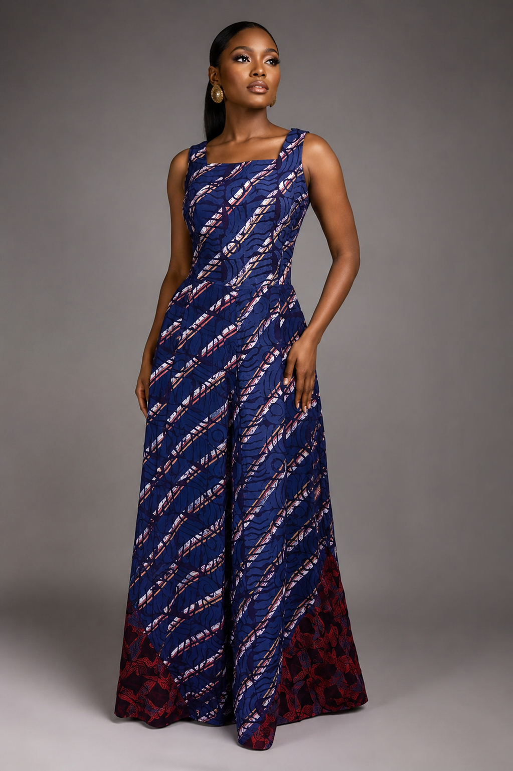 Gbemi African print maxi burgundy jumpsuit