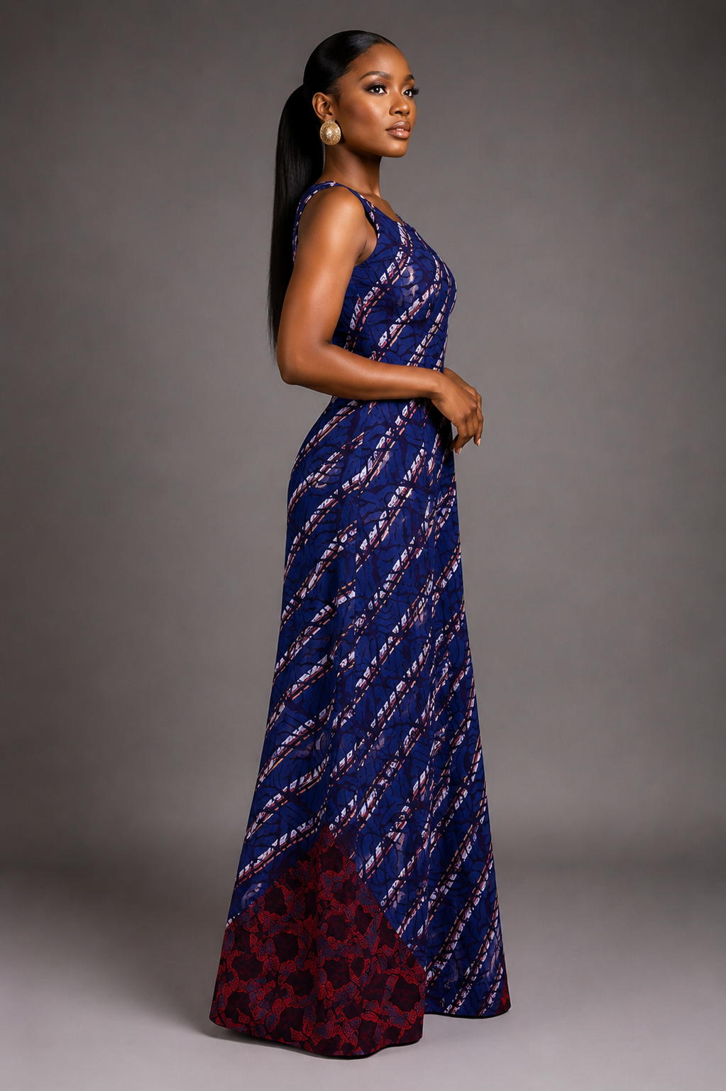 Gbemi African print maxi burgundy jumpsuit