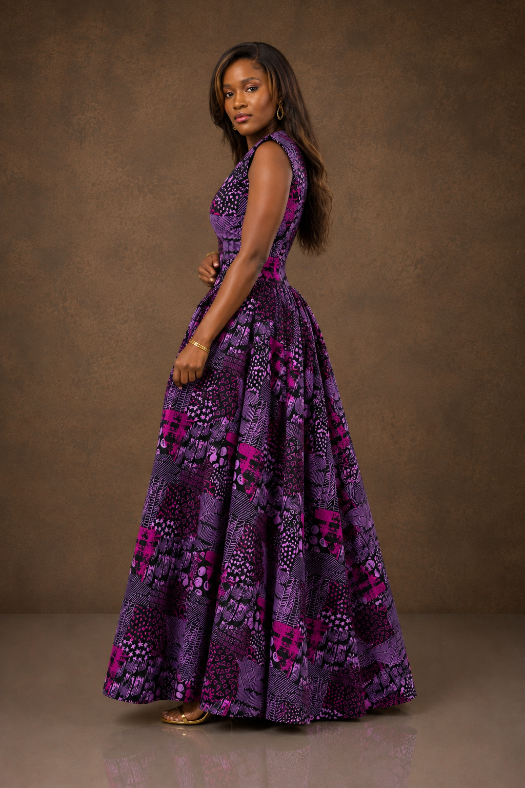 African Print Maxi Dress for Women, Purple Ankara Dress, Elegant Sleeveless Fit and Flare Dress, African Wedding Guest Dress, Formal Dress