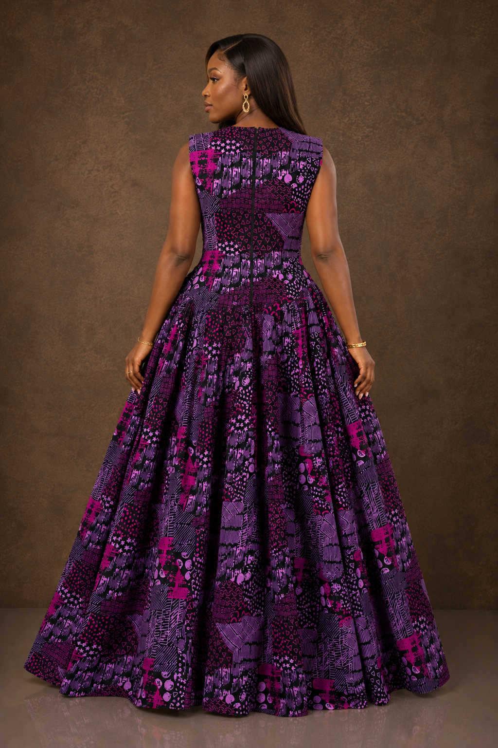 African Print Maxi Dress for Women, Purple Ankara Dress, Elegant Sleeveless Fit and Flare Dress, African Wedding Guest Dress, Formal Dress