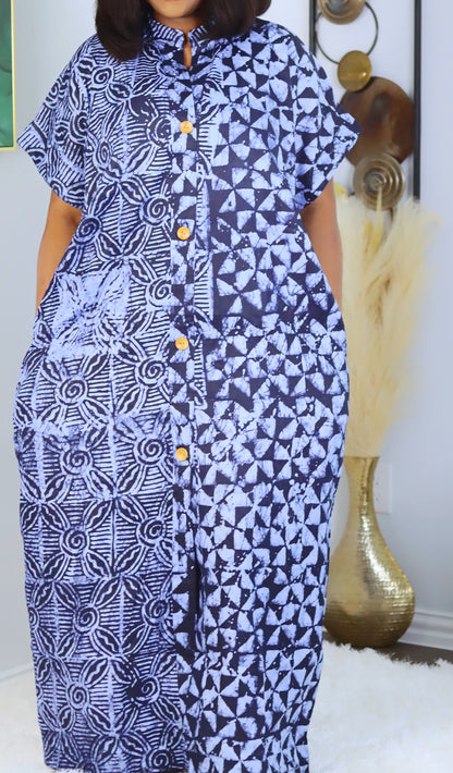 Hameen African print mix match button down Adire Boubou