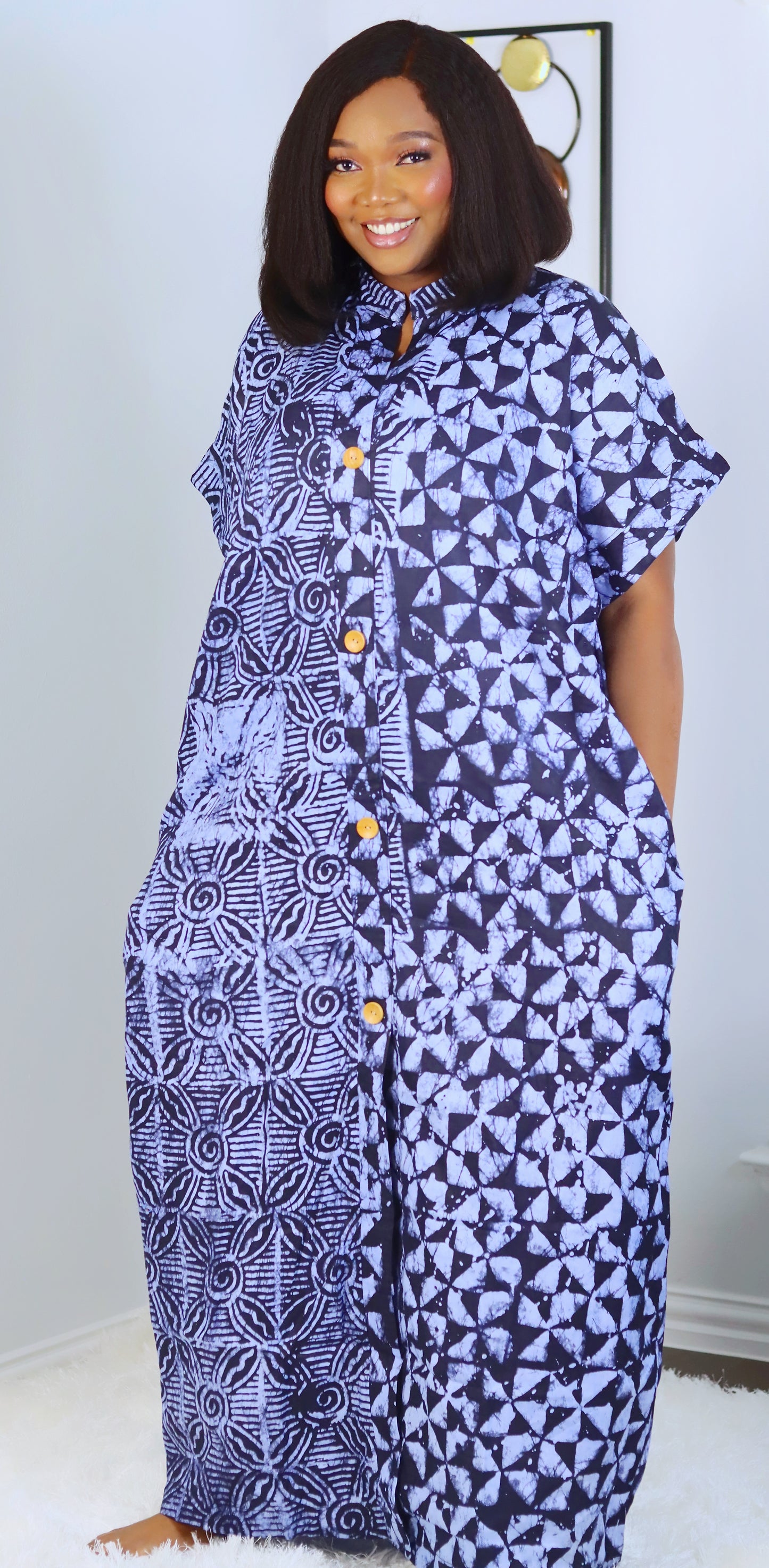 Hameen African print mix match button down Adire Boubou