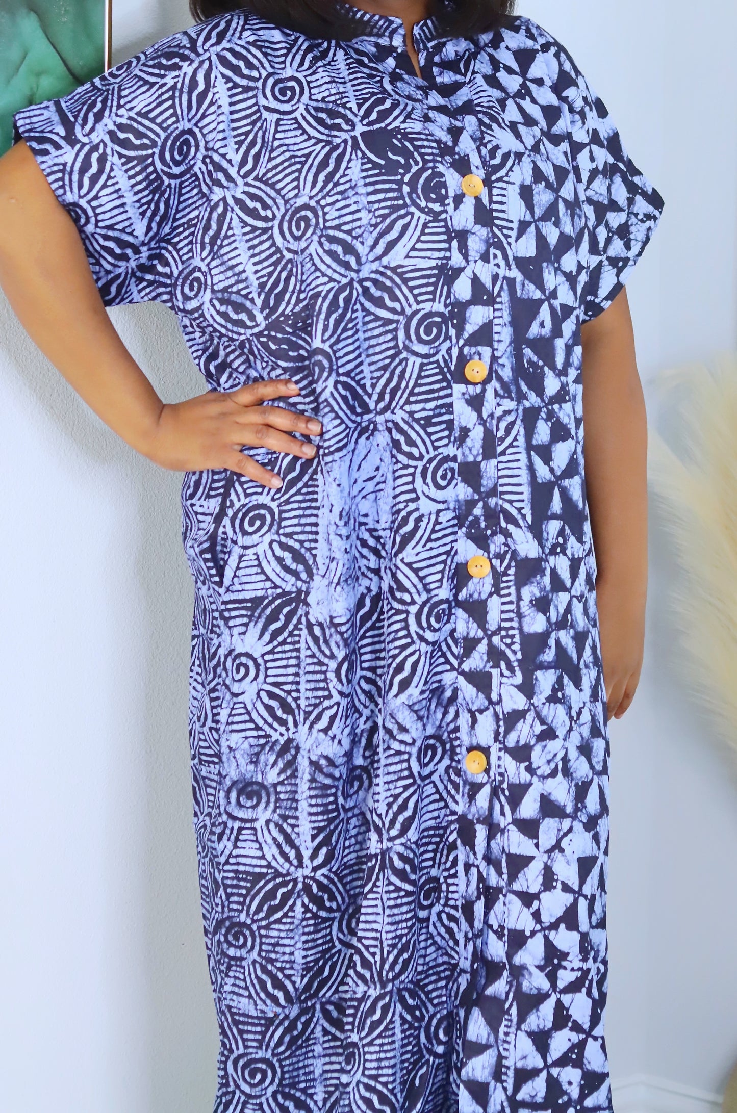 Hameen African print mix match button down Adire Boubou