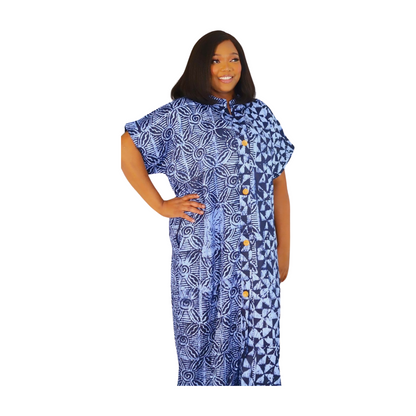 Hameen African print mix match button down Adire Boubou